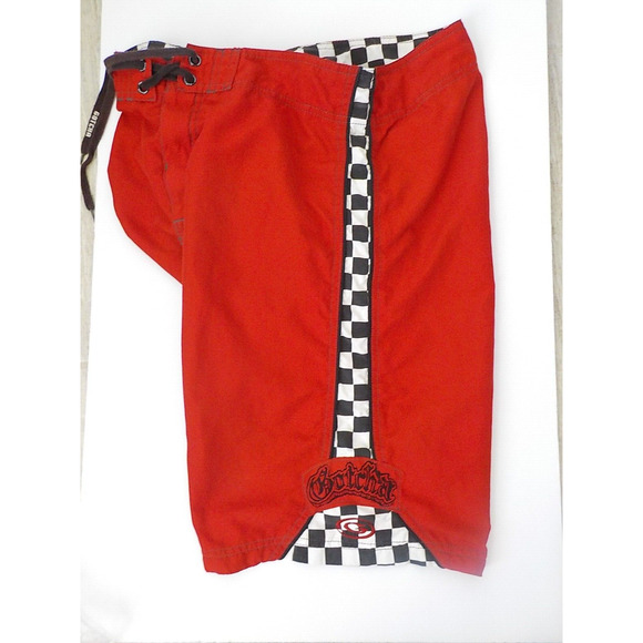 Vintage Gotcha Red Surf Swim Board Shorts Men Size 36 Skull Angel Print - Picture 12 of 13